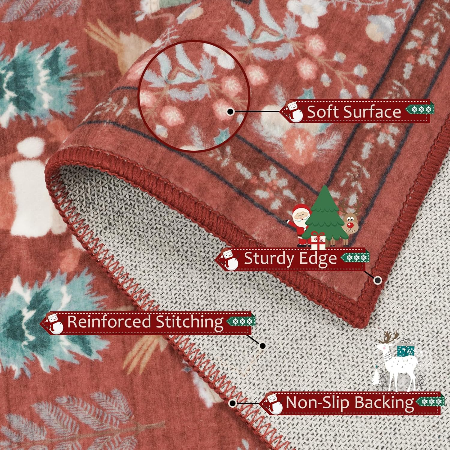 LIVEBOX Alfombra de área de Navidad de 8 x 10 pies, suave, lavable para sala de estar, alfombra roja bohemia de área grande para dormitorio con parte trasera antideslizante, alfombra de interior