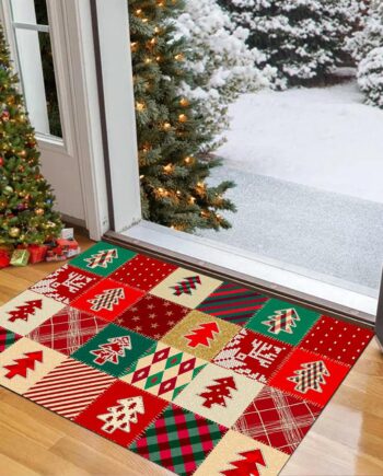 Doormat Outdoor Entrance,Patchwork Christmas Tree Cottage Carpet Rectangular 40x60cm/15.75x23.62in Door Mats Outdoor PVC Carpet Set, Welcome Mats, Durable Entryway Rug Front Door Mat