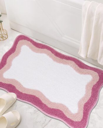 Alfombras de baño navideñas de 16 x 24 pulgadas, antideslizantes, peludas, color rosa, festoneadas, extra suaves, absorbentes, de microfibra, de forma irregular, alfombras de baño para Navidad,