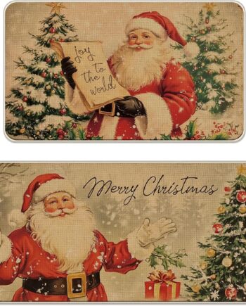 Juego de 2 alfombras de cocina de Papá Noel con texto en inglés "Merry Christmas", diseño de árbol de Navidad, decoración del hogar, decoración para puerta de invierno, 17 x 29 y 17 x 47
