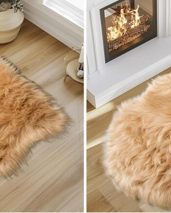 Faux Fur Rug - Faux Sheepskin Rug 2x3 Ft Irregular Shaped Carpet Fluffy Carpet Furry for Bedroom, Living Room, Nursery, Dorm, Chair, Fireplace, Closet (Beige) (Pack of 2)