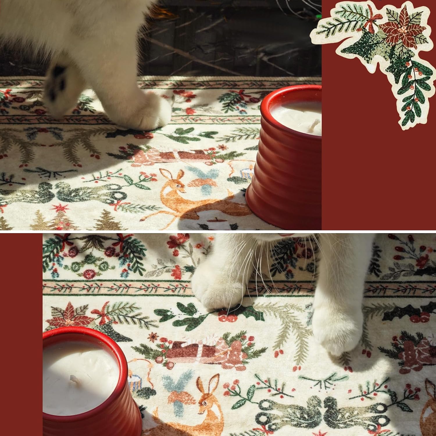 jinchan Alfombra de Navidad de 8 x 10 pies para sala de estar, dormitorio, alfombra decorativa para comedor, árbol de Navidad y cabaña, impresa, gran decoración de Navidad, para interiores, lavable