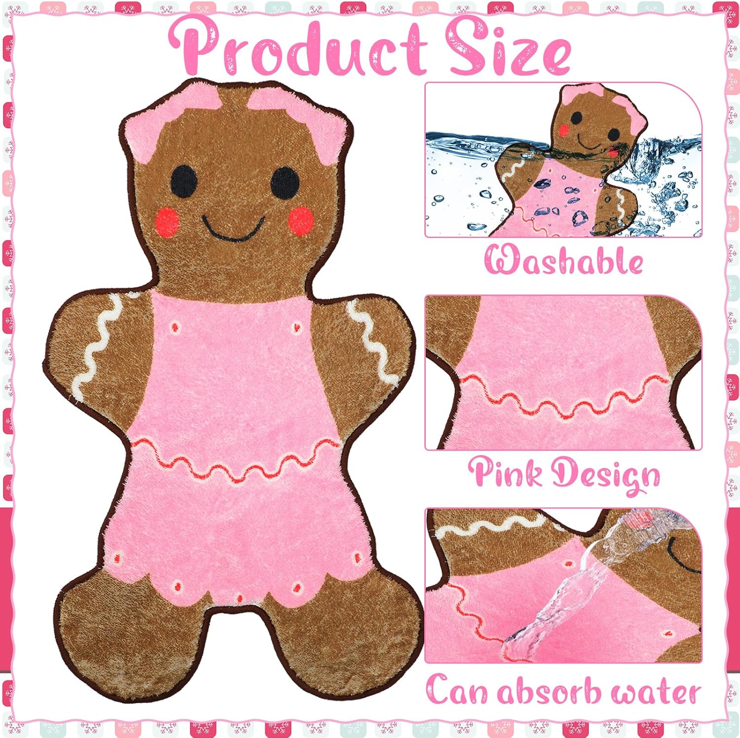 Dunzy Alfombra de baño de jengibre copetuda, color rosa, de 29.53 x 15.75 pulgadas, antideslizante, tapete de bienvenida para el hogar, tapete de baño suave y absorbente para decoración de puerta de