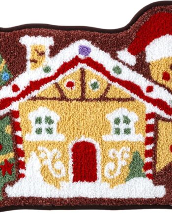 Tapete de baño de casa de jengibre navideño de 20 x 32 pulgadas, suave y absorbente, tapete de baño con árbol de Navidad, antideslizante, lavable, decoración de baño de Navidad