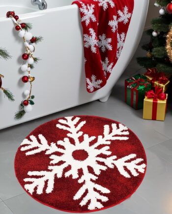 Alfombra redonda roja de Navidad para ducha de baño, con copos de nieve, lavable, antideslizante, pequeña, bonita, absorbente, alfombra de bañera para puerta delantera, decoración de invierno para