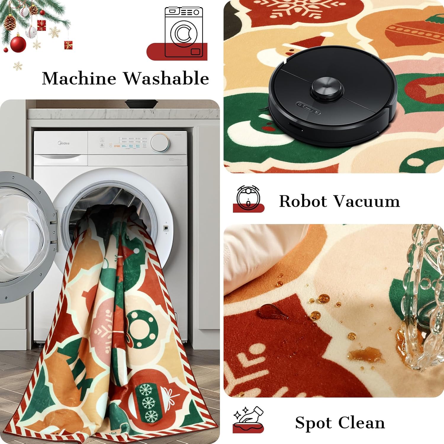 nesrt Alfombras de área de Navidad de 5 x 7 pies, lavables, coloridas alfombras de Navidad con enrejado marroquí para sala de estar, dormitorio, alfombra de pelo bajo que no se desprende, alfombra suave para guardería, comedor, cocina, sala de juegos, decoración de vacaciones