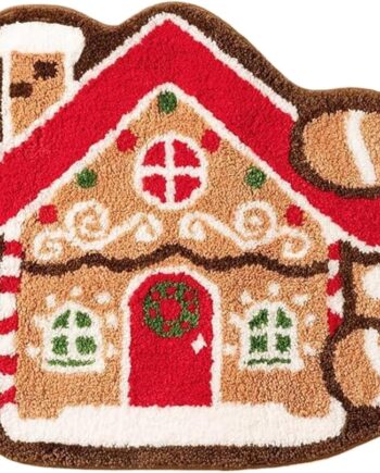 Gingerbread House Christmas Rug 41x22 Soft Tufted Water-Absorbent Non Slip Area Rugs for Living Room Bedroom Door