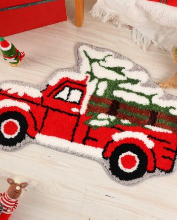 Christmas Bath Mat, Non Slip Pickup Truck with Tree Bath Rug, Super Soft & Absorbent Machine Washable Xmas Decor Mat for Bathroom Vanity, Kitchen, Holiday Home Decoration,18.5" x 29.1"
