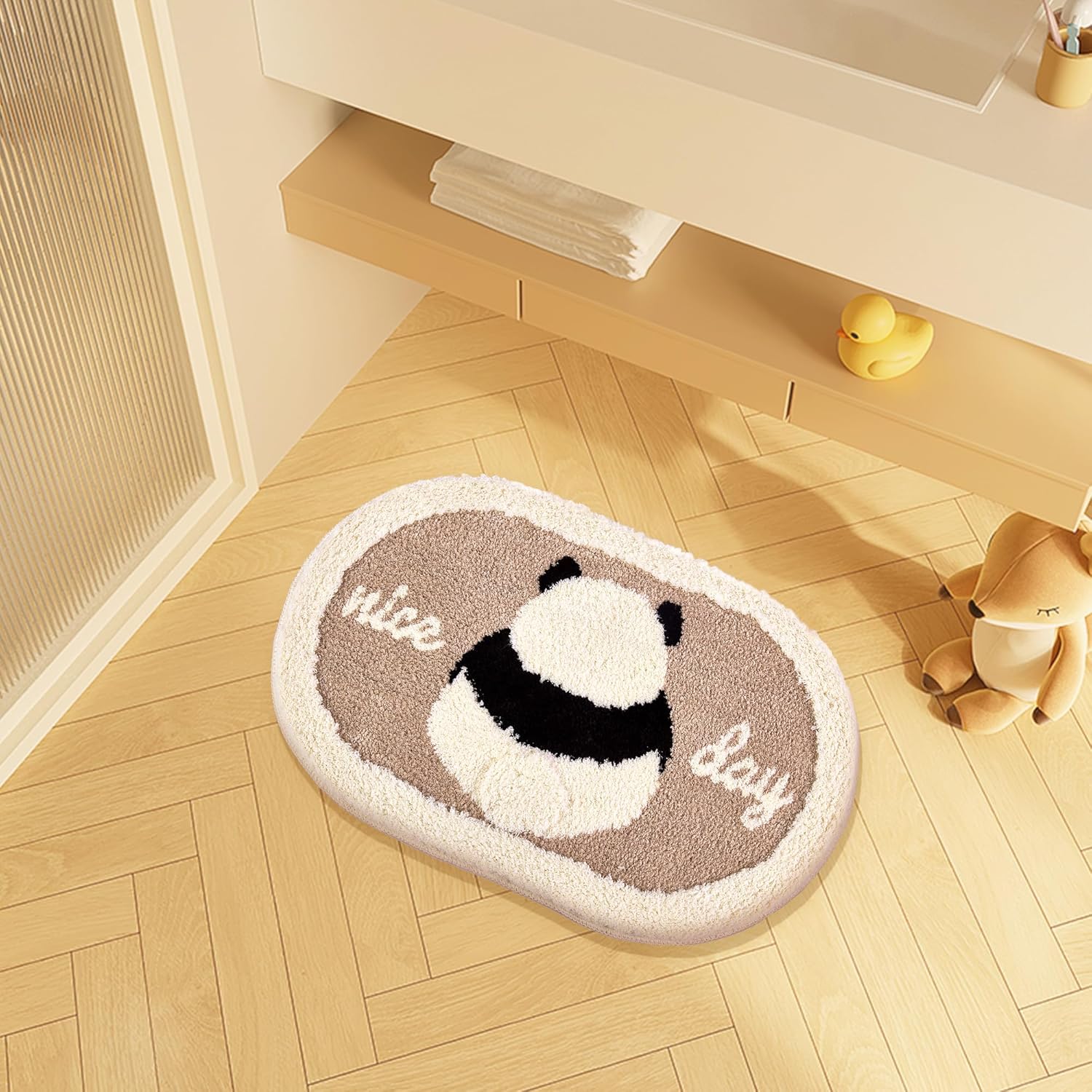 Bonita alfombra de baño, extra suave, de forma irregular, de animales panda, 16 x 28 pulgadas, antideslizante, lavable, absorbente, divertida alfombra de baño para bañera, ducha, cocina, dormitorio