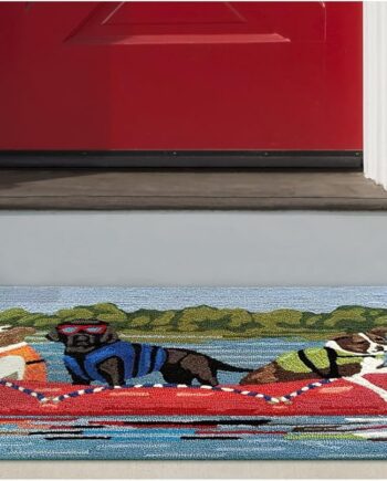 Liora Manne FRONTPORCH - Alfombra duradera de mezcla sintética copetuda a mano para interiores y exteriores, diseño de transición para perros, campamento (perros de rafting multi (2 pies 6 pulgadas x