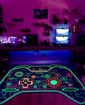 Alfombra de juegos para adolescentes y niños, alfombra de jugadores que brilla en la luz negra, alfombra antideslizante para habitación de niños, sala de juegos, sala de juegos, alfombra