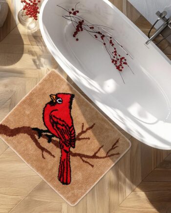 Percozzi Cardinal Bathroom Rug 22"x28", Red Bird Bathroom Mat for Floor Winter Christmas Holiday Tufted Handmade with Non-Slip TPR Backing, Soft Absorbent Plush Cardinal Decor for Bird Lovers