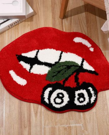 Red Lips - Alfombra de baño con 8 bolas antideslizante, suave, absorbente, lavable para ducha, tapete sexy en forma de labios, regalo único
