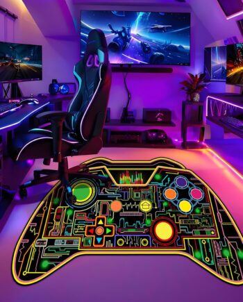 Alfombra gamer para habitación de niños, alfombra de juegos, 3 x 5 pies, colorida forma de controlador de juegos, alfombra de juegos para adolescentes, niños, sala de juegos, silla de computadora