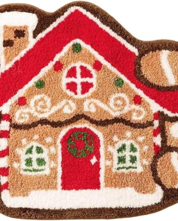 Alfombra de Navidad de casa de jengibre para baño, suave, absorbente de agua, alfombra de Navidad, 41 x 22 pulgadas, antideslizante, para sala de estar, dormitorio, puerta delantera