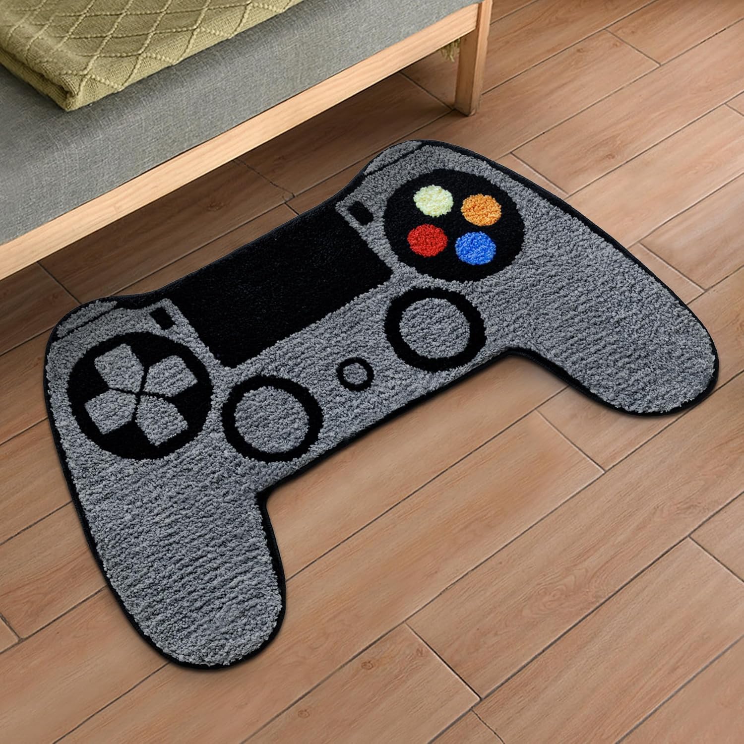 Divertida alfombra de baño negra con gamepad para baño y dormitorio, alfombra de baño pequeña, alfombra de ducha antideslizante, lavable, suave y absorbente, alfombra de área de 20 x 32