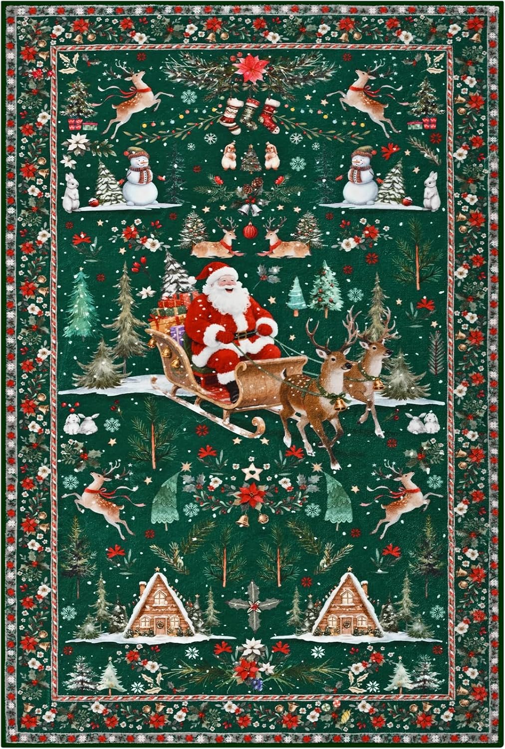 ASPMIZ Alfombra de Navidad de 8 x 10 pies, lavable, antideslizante, alfombra de Papá Noel para sala de estar, pelo corto, suave de lana sintética, para invierno, alfombra grande para dormitorio