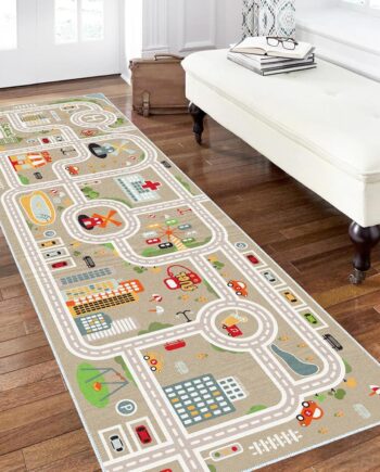 Alfombra de tren de coche para niños, alfombra de juego para niños, alfombra de juego para sala de juegos, dormitorio, habitación de niños, respaldo de alfombra antideslizante (gris, 2 pies 6 pulgadas