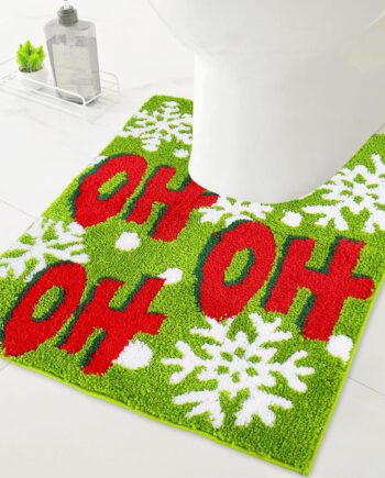 Christmas Bathroom Rug U-Shaped Toilet Rug Soft Bath Mat Green Xmas Snowflake Ho Ho Ho Non-Slip Washable Floor Mat for Home Bathroom Restroom Entrance Decor