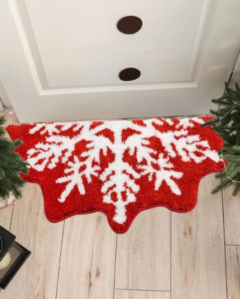 Tinideya Alfombra de baño roja de copo de nieve de Navidad, tapete de baño de invierno con copos de nieve semicírculo, tapete de baño antideslizante para decoración de Navidad (clásico)
