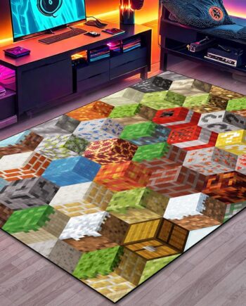 Alfombra de juego de bloques para adolescentes y niños con elementos de Pixel Games, alfombra decorativa de bloques de cubos para dormitorio, sala de estar, sala de juegos, alfombras antideslizantes