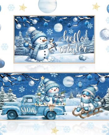 Duraaamo Juego de 2 tapetes de cocina con diseño de muñeco de nieve de invierno con diseño de muñeco de nieve, color azul, tapete de baño, tapete antideslizante para decoración de vacaciones de