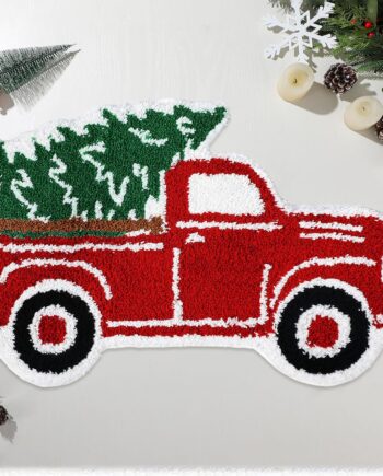 Tinideya Tapetes navideños para baño, absorben el agua, con parte trasera antideslizante, tapete decorativo de Navidad para invierno, Navidad, cocina, suelo y decoración del hogar (camión, 27.56