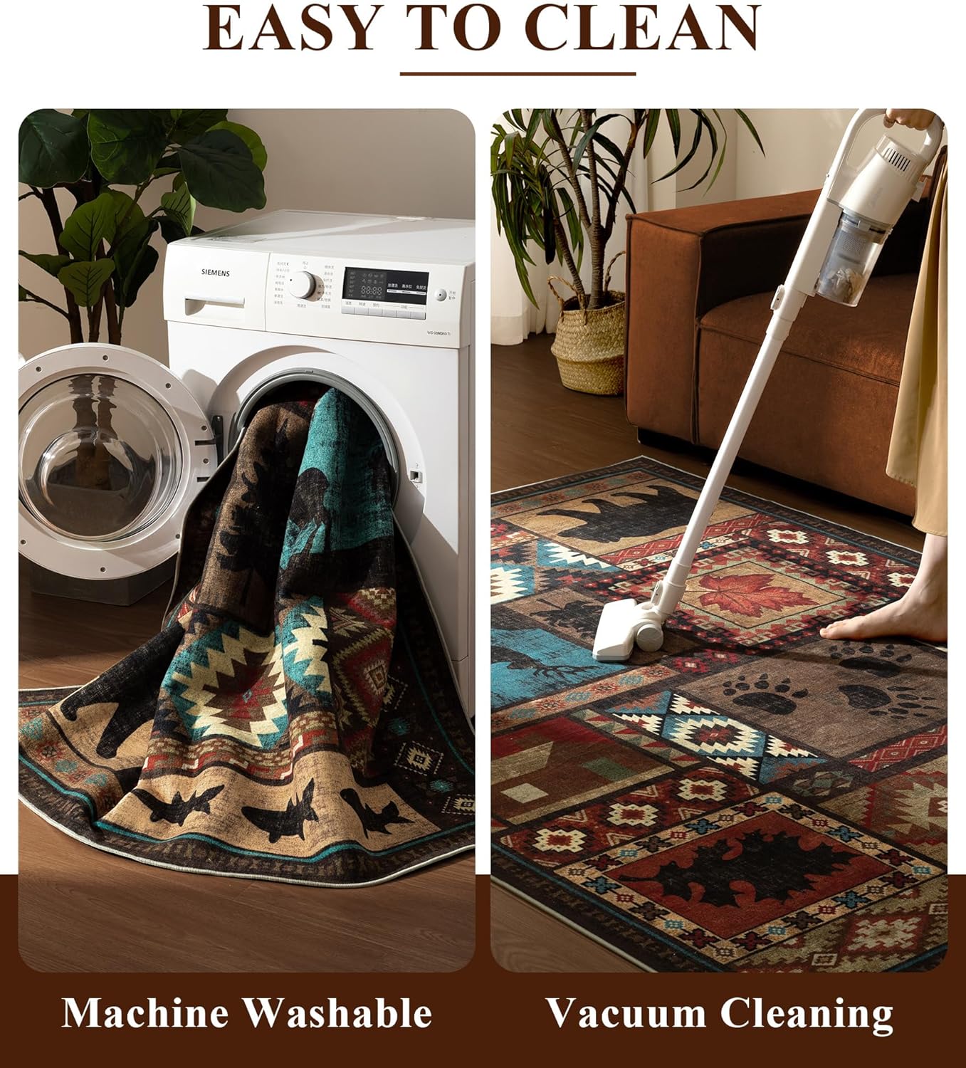 YIHOUSE Alfombra rústica de 5 x 7 pulgadas, lavable a máquina, antideslizante, con patrón de estampado de pelo bajo, alfombra del suroeste para sala de estar y dormitorio