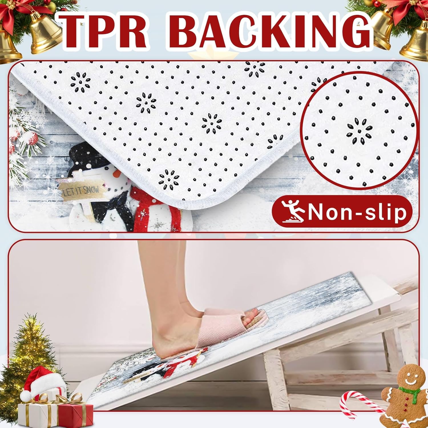Juego de 2 tapetes de baño de Navidad, diseño de muñeco de nieve de Navidad, decoración de baño, alfombras de 16 x 24 y 20 x 32 pulgadas, decoración navideña