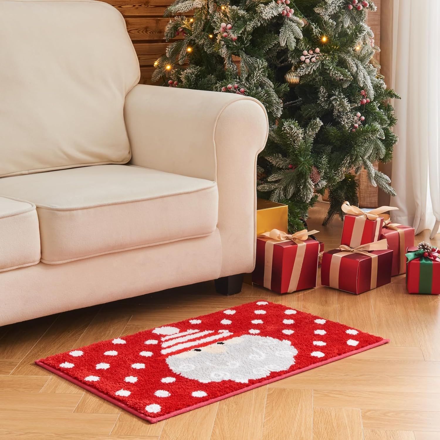 Douceur Tapetes de baño de Navidad con diseño de Papá Noel, bonitos tapetes de baño rojos, antideslizantes, suaves y absorbentes, lavables, 24 x 16 pulgadas