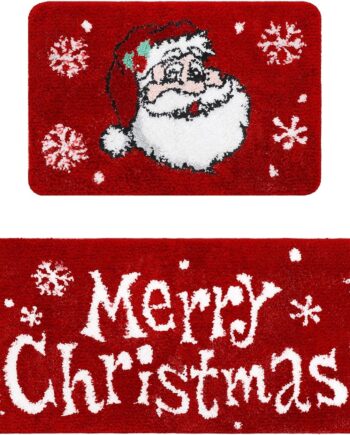 Juego de alfombras de baño de Navidad, alfombra de felpa suave de Papá Noel para decoración de baño con respaldo antideslizante, lavable, alfombra decorativa de baño de Navidad para baño, 20 x
