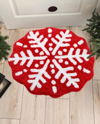 Tinideya Alfombra de baño de copo de nieve roja de invierno de 24.41 pulgadas, alfombra de baño redonda de copo de nieve antideslizante, tapete de bienvenida para decoración de alfombras de baño