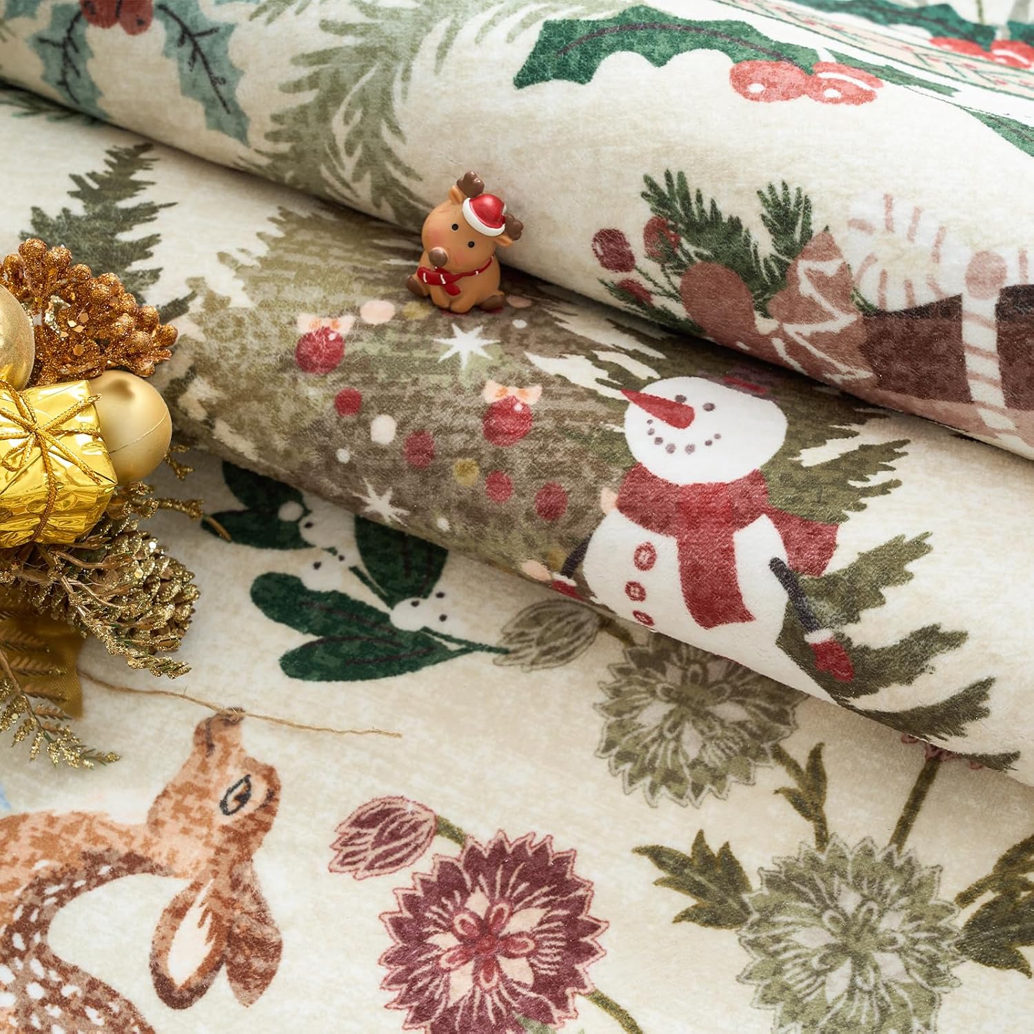 jinchan Alfombra de Navidad de 8 x 10 pies para sala de estar, dormitorio, alfombra decorativa para comedor, árbol de Navidad y cabaña, impresa, gran decoración de Navidad, para interiores, lavable