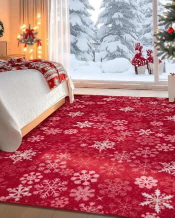 Alfombra de Navidad de 4 x 6 mas, para sala de estar, lavable, antideslizante, decorativa, festiva, alfombra de pelo bajo, alfombra suave para interiores para dormitorio, comedor, entrada, copo de