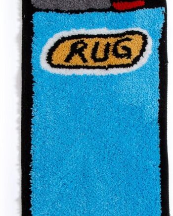 Tapete de baño con diseño de dibujos animados copetudo de dibujos animados azul ligero hecho a mano, tapete suave para el suelo, tapete estético para decoración del hogar, 3D irregular