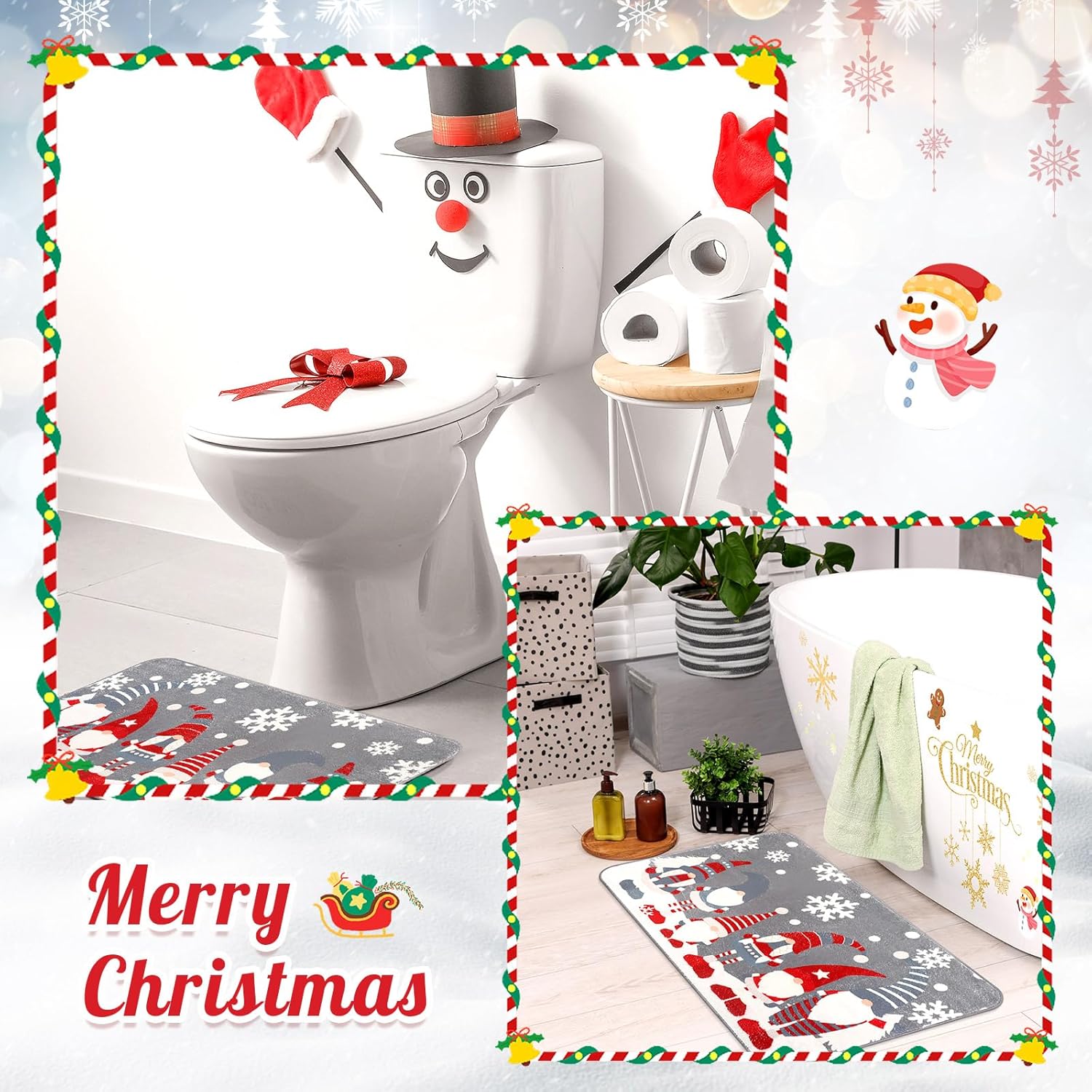 Tinideya Alfombra de baño de Navidad de 31.5 x 19.7 pulgadas, tapete de baño de invierno y Navidad, tapete antideslizante para puerta de entrada de granja, tapetes de bienvenida para vacaciones