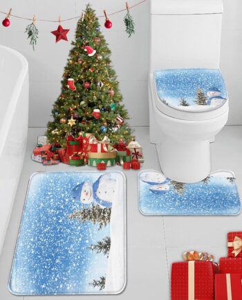 Britimes Juego de 3 tapetes de baño de Navidad, juego de 3 tapetes de baño de color azul muñeco de nieve, cubierta lavable antiseda, decoración para cocina, baño, dormitorio
