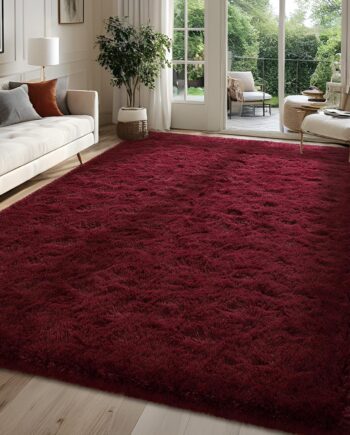 Alfombras peludas de color rojo burdeos para dormitorio, 4 x 6 pies, alfombra de área de color rojo oscuro para sala de estar, alfombra de suelo suave y lanuda para dormitorio de niños y niñas,