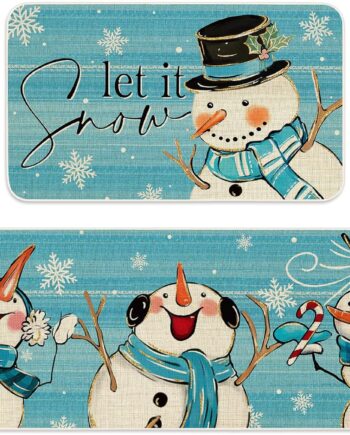 Tapetes de cocina de invierno, tapete de bienvenida de muñeco de nieve azul, antideslizante, tapete de Navidad para puerta de Navidad, para interiores y exteriores, baño, 17 x 29 pulgadas