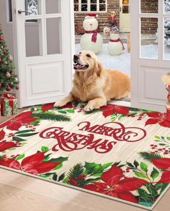 HEBE Tapete para puerta de Navidad, 32 x 48 pulgadas, tapete de bienvenida de Navidad, antideslizante, con flores rojas de Navidad, para entrada, interiores y exteriores, lavable de bajo perfil para
