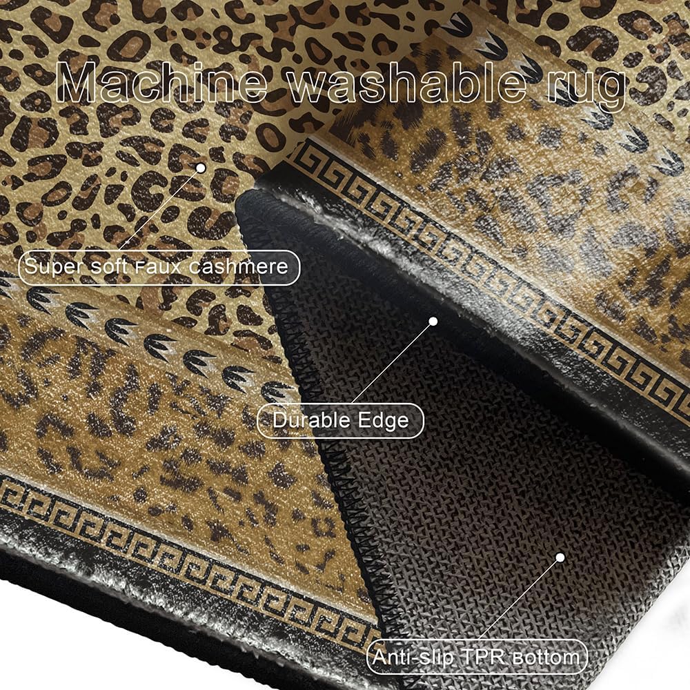 Alfombra lavable con estampado de leopardo de 5 x 7 pies para sala de estar, dormitorio, piel de guepardo marrón, antideslizante, decoración para interiores, alfombras grandes
