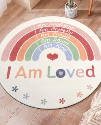 Topotdor Alfombra redonda bohemia con diseño de arco iris, lavable, ultra suave y colorida, alfombra para habitación de niños, para calmar la esquina del hogar, dormitorio, sala de juegos, 47