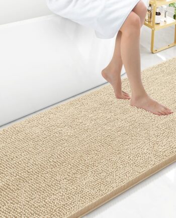 Arotive Alfombras de baño de felpilla de 70 x 24 pulgadas, extra suaves, absorbentes, peludas, lavables a máquina, tapetes de baño de felpa TPR antideslizante para suelo de baño, bañera y ducha