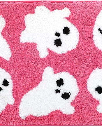 Alfombra de baño de Halloween, tapete de baño fantasma, antideslizante, color rosa y blanco, suave, absorbente, lavable, para suelo de ducha, bonita alfombra para decoración del hogar, regalo