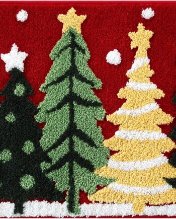 Alfombra de baño de árbol de Navidad de 16 x 24 pulgadas, suave y absorbente, tapete de baño con copos de nieve de Navidad, antideslizante, lavable, decoración de baño de Navidad, decoración roja de