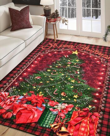 FRAMICS Alfombra de Navidad de 5 × 7, alfombra de árbol de Navidad, a cuadros rojos y negros, alfombra antideslizante lavable para interiores, alfombras de área de Navidad para dormitorio, sala de
