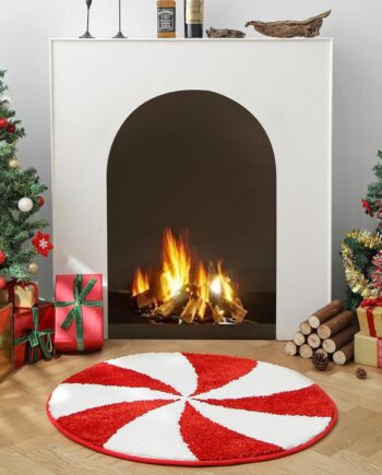 YRXRUS Alfombra de baño de caramelo de Navidad, tapete con forma de caramelo rojo para decoración de Navidad, decoración de alfombras de invierno, alfombras redondas de acento para sala de estar,