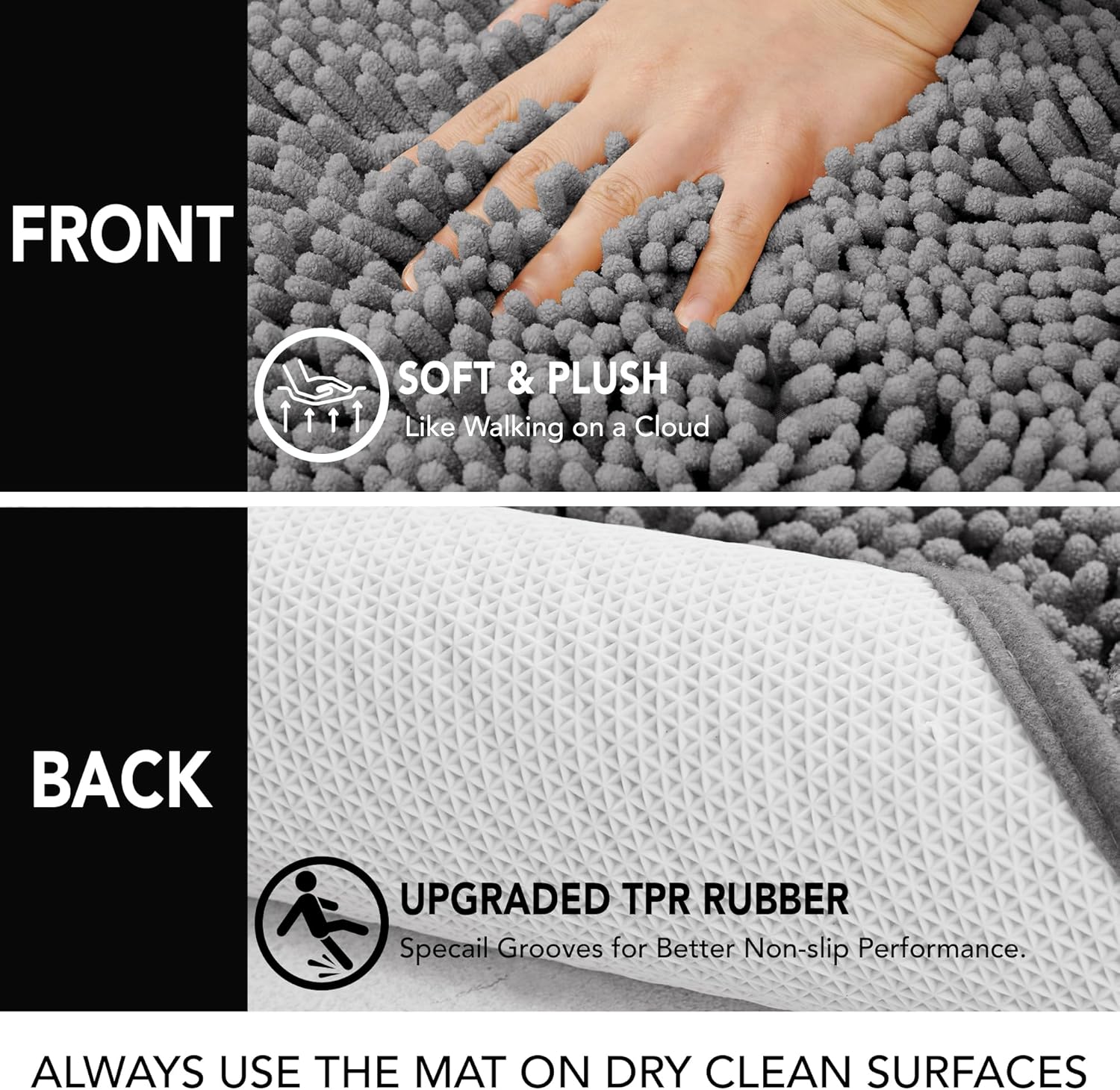 Deconovo Alfombra de baño de 24 x 17 pulgadas antideslizante, ultra absorbente, lavable a máquina, alfombra de microfibra para suelo de baño, hotel y uso doméstico, certificado Oeko-TEX, de secado