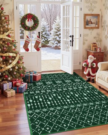 Lahome Tapete de estilo marroquí y navideño, lavable, de 3 x 5 pies, antideslizante, para sala, cocina, dormitorio, entrada o comedor, decoración navideña de copos de nieve, llamativo, verde, pequeño