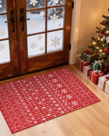 Lahome Tapete estilo marroquí y navideño, pequeño, lavable, rojo, 2 x 3 pies, de cocina o baño, antideslizante, de interior, suave, decoración navideña de copos de nieve, delgado, junto cama o lavabo